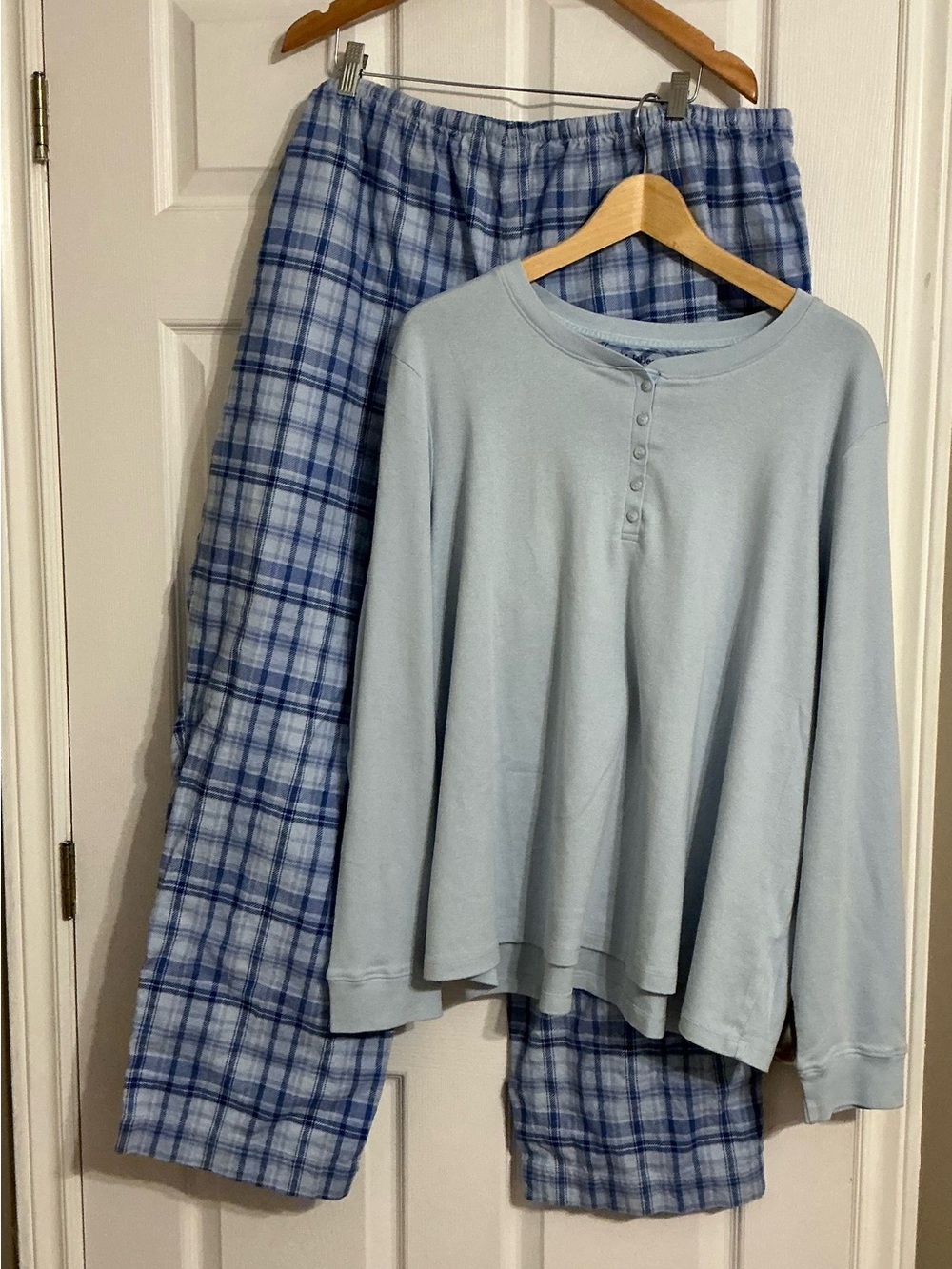 L.L. Bean Plus Sized Light Blue Plaid Flannel Pajamas
